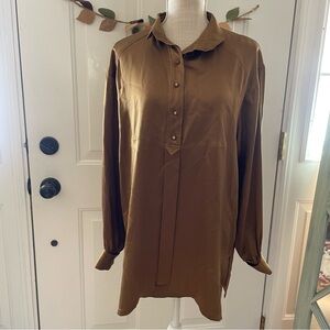 Vintage Escada 100% Silk Brown Button-Up Long Sleeve Women's Blouse Top (Size38)